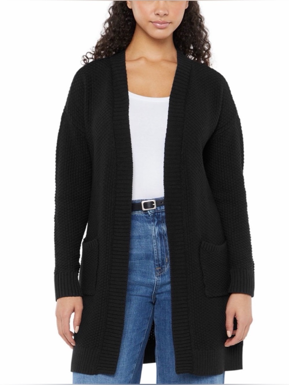 GAP Black Open-Front Long Cardigan with Pockets Size-Medium
